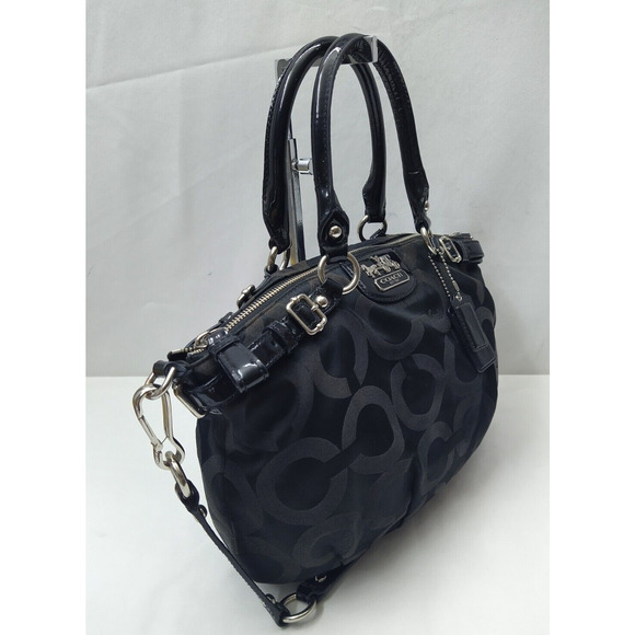 Coach Madison Signature Black Canvas Leather Zip Top Handle Satchel - Picture 15 of 16